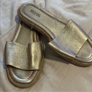 MICHAEL KORS Metallic Gold Slide Sandals